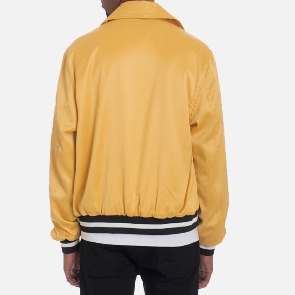 NEW WEIV Snap Button Satin Varsity Bomber Jacket Gold Black Size L - Picture 3 of 14